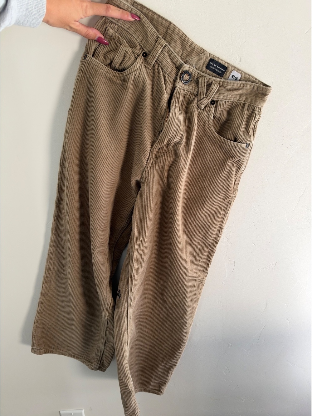 Volcom Billow Tapered Corduroy Pants Women’s Size 26 Tan Brown Baggy